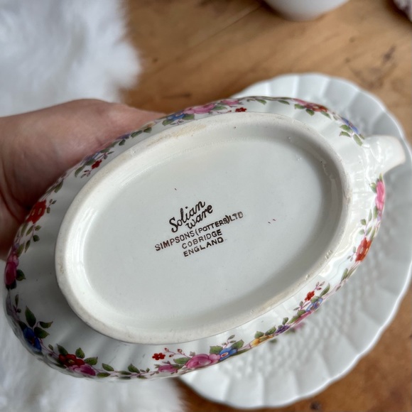 Vintage Solian Ware Floral English Bone China Gravy Boat and Serving Plate - Picture 5 of 6